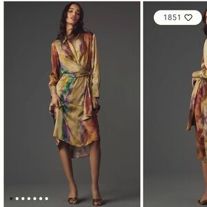 NWT By Anthropologie Long-Sleeve Tie-Front Midi Shirt Dress